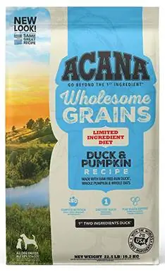 ACANA Singles + Wholesome Grains Limited Ingredient Diet Anka & pumpa recept Torrhundmat