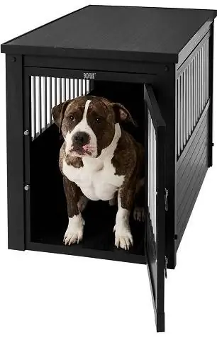 New Age Pet ecoFLEX Single Door Furniture Style Dog Crate at End Table