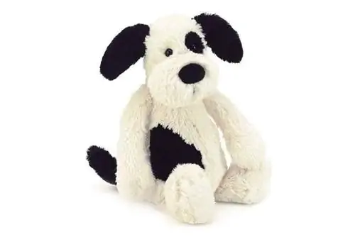 Jellycat Bashful შავი და კრემისფერი ლეკვი ჩაყრილი ცხოველი