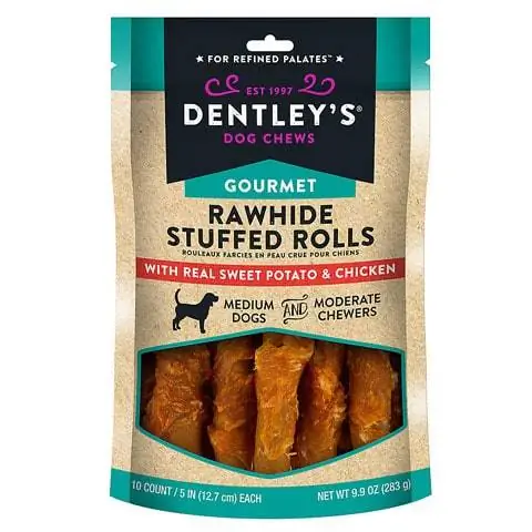 Dentley's Gourmet Rawhide Stuffed Rolls Dog Treats - Ubi & Ayam