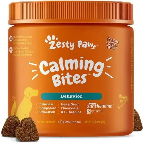 Zesty Paws Calming Bites Maapähklivõimaitseline pehme närimisliha rahustav toidulisand