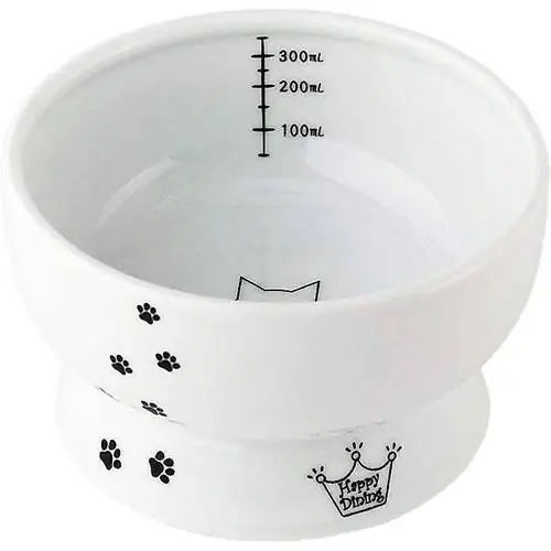 Necoichi Ceramic Elevated Cat Water Bowl, White Paw Print