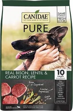 7CANIDAE Grain-Free PURE Real Bison, Lentil at Carrot Recipe Dry Dog Food