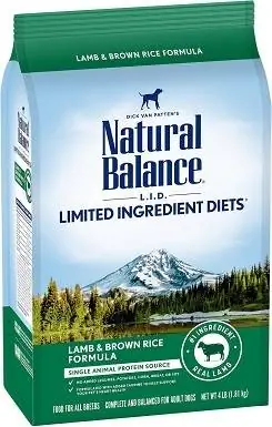 1Natural Balance L. I. D. Dietas com ingredientes limitados Fórmula de cordeiro e arroz integral Ração seca para cães