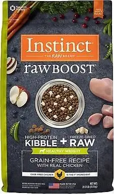 8 Instinct Raw Boost He althy Weight Grain-Free Chicken & Freeze-Dried Raw Pieces Recipe Dry Dog Food