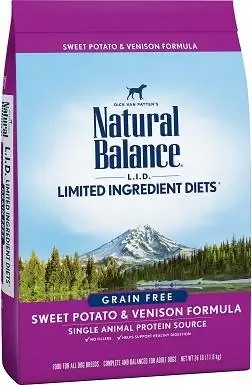 3Natural Balance L. I. D. อาหารสุนัขแบบแห้งสูตรมันเทศและเนื้อกวางที่มีส่วนผสมจำกัด