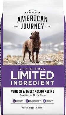 6American Journey Limited Ingrediens Kornfrit vildt- og søde kartoffel-opskrift Tørt hundefoder