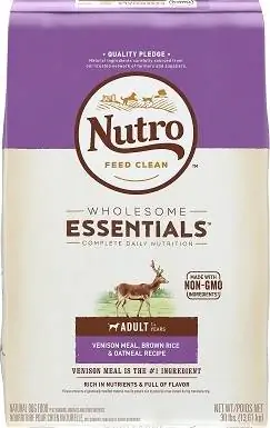 7Nutro Wholesome Essentials Refeição de carne de veado para adultos, arroz integral e receita de aveia Ração seca para cães