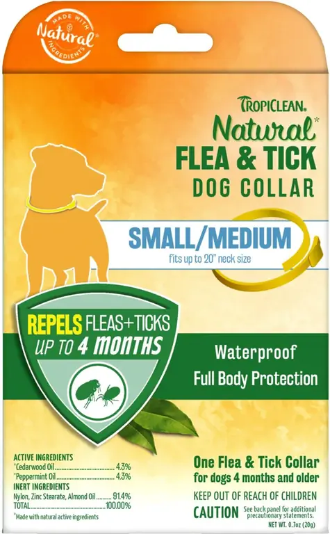 TropiClean Flea & Tick Collar kwa Mbwa Wafugaji Wadogo na Wastani