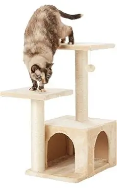 Frisco de 28 pulgadas. Árbol y condominio de piel sintética para gatos, crema