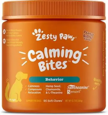 Zesty Paws Calming Bites Peanut Butter Flavored Soft Chews Calming Supplement para sa Mga Aso