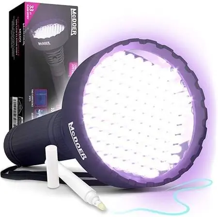 McDOER Blacklight Lampe de poche Ver 2 UV 109 LED avec marqueur à encre ultraviolette pour la détection d'urine, la recherche de scorpions et l'urine de chien et de chat - 18 W, 385-395 nm