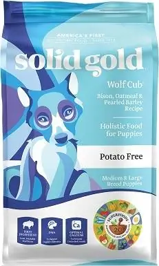 Solid Gold Wolf Cub bizonų ir avižinių dribsnių šuniukų formulė sausas šunų maistas