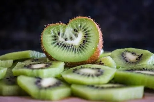 hirisan buah kiwi di atas meja