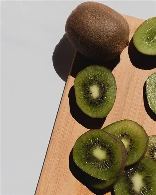 kiwi yang baru dihiris di atas papan pencincang