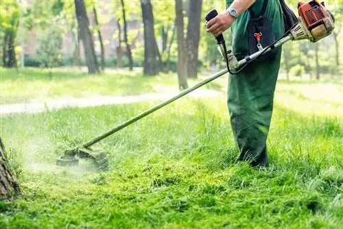 homme qui coupe l'herbe