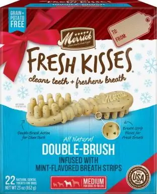 Merrick Fresh Kisses Dental Dog Treats mit Doppelbürste und Minzgeschmack