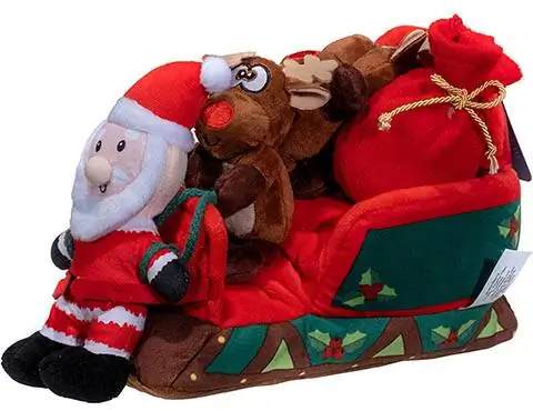 Pronk! Conjunto de brinquedo para cachorro quebra-cabeça de pelúcia macio de 6 peças de 11,5 polegadas durável com Papai Noel e renas