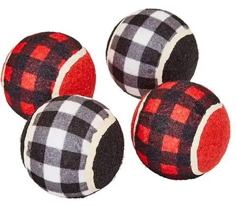 Frisco Holiday Plaid Fetch Squeaky Tennis Ball Hundelegetøj, 4 tæller