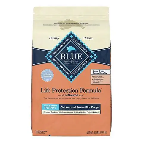 Blue Buffalo Life Protection Formula Ири породалуу күчүк тооктун жана күрөң күрүчтүн рецепти Кургак ит тамактары