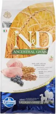 Farmina N&D Ancestral Grain Lamb & Blueberry Menjar sec per a gossos per a adults mitjà i maxi