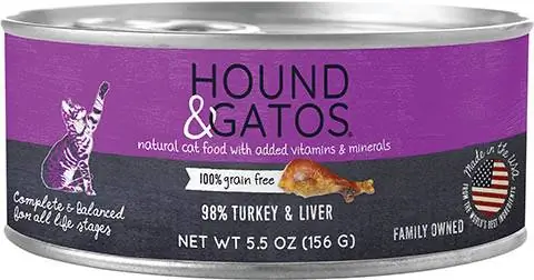 Hound & Gatos 98% Fórmula de gall dindi i fetge Aliment enllaunat per gats sense cereals