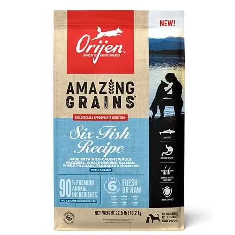 Orijen Amazing Grains Six Fish สูตรอาหาร