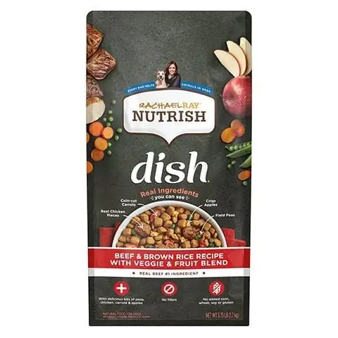 Rachael Ray Nutrish Dish ya Nyama ya Ng'ombe & Mapishi ya Mchele wa Brown Super Premium Dry Dog Food