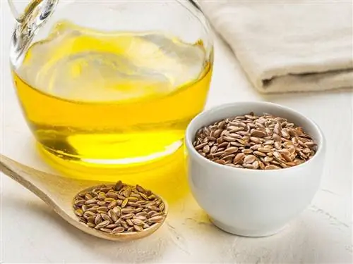 brown flaxseeds at flaxseed oil