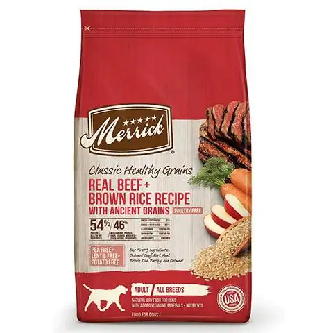 Hrană uscată pentru câini Merrick Classic He althy Grains Real Beef + Orez brun