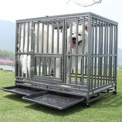 SMONTER Heavy Duty Aub Crate Strong Hlau Tsiaj Kennel Playpen nrog Ob Qhov Tiv Thaiv Kev Tawm Xauv