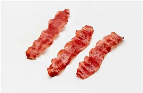 Vue de dessus de 3 lanières de bacon de dinde