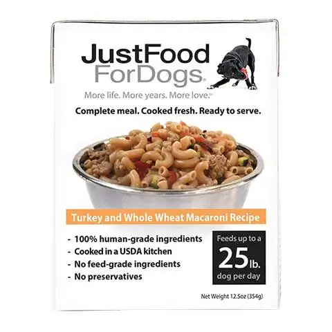 JustFoodForDogs ترکیه و ماکارونی گندم کامل غذای سگ تازه