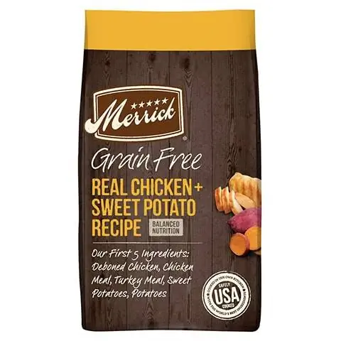 Merrick Real Chicken + Sweet Potato Recipe Alimento seco para perros adultos sin granos