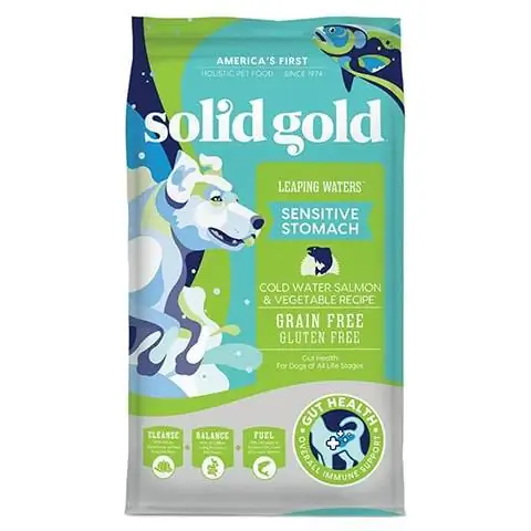 Solid Gold Leaping Waters Stomaco sensibile Acqua fredda senza cereali Salmone e verdure Cibo secco per cani