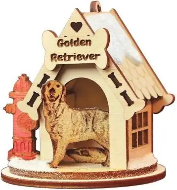 Qub Ntiaj Teb Christmas Golden Retriever Dog Lub Tsev Iav Tsob Ntoo Ornament