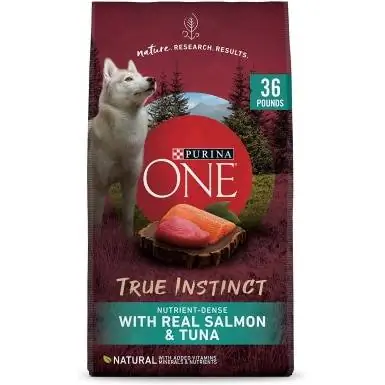 Purina ONE ბუნებრივი ჭეშმარიტი ინსტინქტი მაღალი პროტეინის ნამდვილი ორაგული და ტუნა ძაღლის მშრალი საკვები