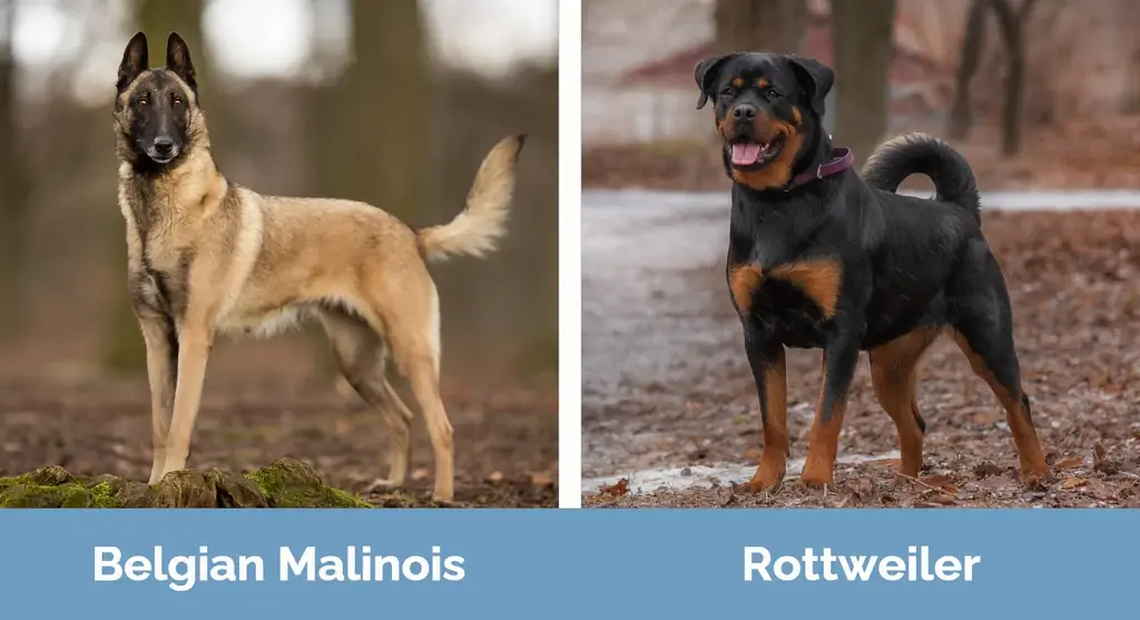 ბელგიური Malinois vs Rottweiler - ვიზუალური განსხვავებები