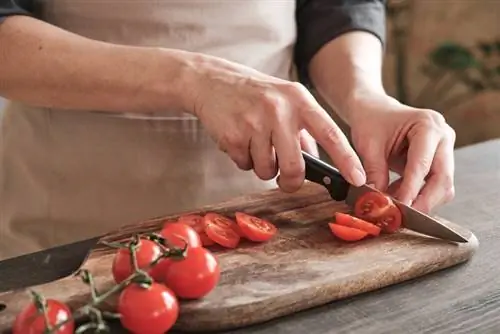 femme qui coupe des tomates