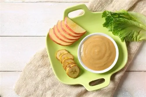 comida para bebê em uma mesa de madeira