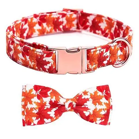 Thankspaw Adjustable Thanksgiving Dog Bow Tie Collar na may Classic na Maple Leaf Pattern