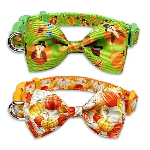 Pohshido Thanksgiving Fall Harvest Dog Collar na Bow Tie