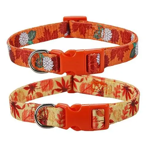 BoomBone Ajdustable Thanksgiving Collar na may Maple at Flower Pattern