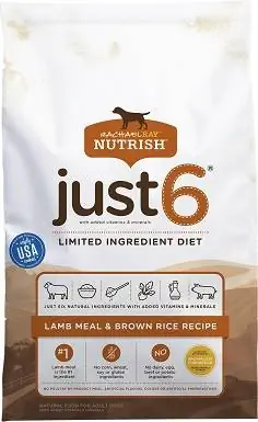 Rachael Ray Nutrish Just 6 Natural Lamb Meal & Brown Rice Resep Bahan Terbatas Makanan Anjing Kering