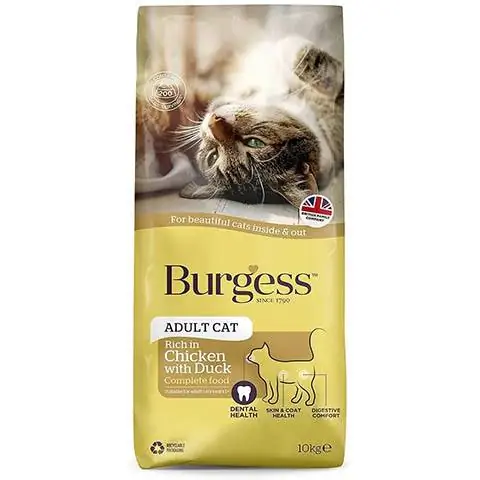 Burgess Dry Cat Food չափահաս կատուների համար Բադով հավի միս