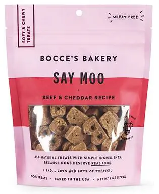 Bocce's Bakery Say Moo liellopu gaļas un Čedaras receptes mīksti un košļājamie suņu gardumi