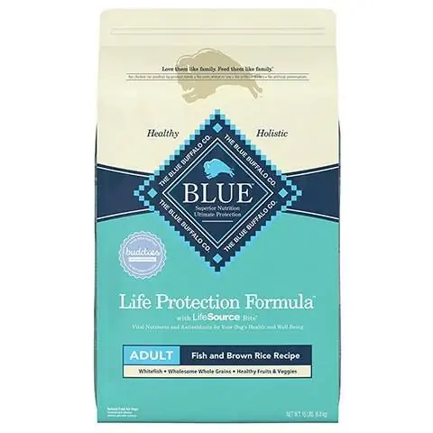 Blue Buffalo Life Protection Formula բնական չափահաս չոր շների կեր, ձուկ և շագանակագույն բրնձի բաղադրատոմս