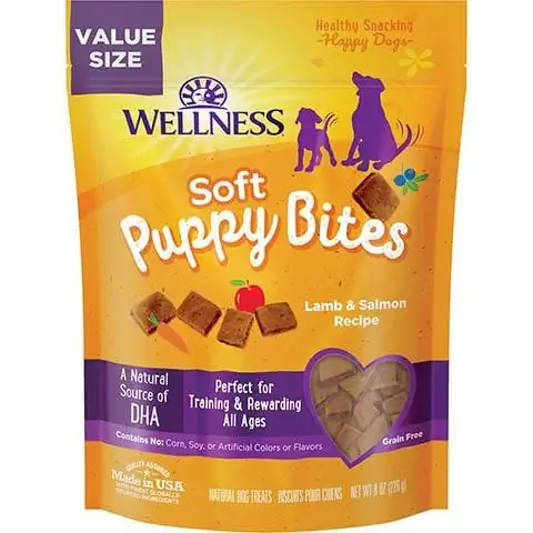 Wellness Soft Puppy Bites Przepis na jagnięcinę i łososia Bezzbożowe przysmaki dla psów