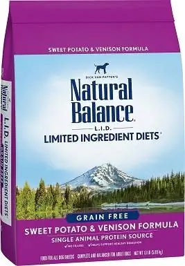 5Natural Balance L. I. D. Dietas de ingredientes limitados Fórmula de camote y venado Alimento seco para perros sin granos