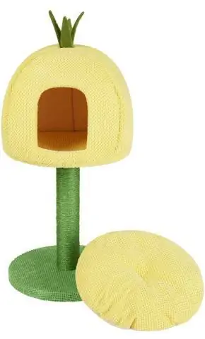 Frisco Pineapple 33.5in Plush Cat Scratching Post thiab Condo